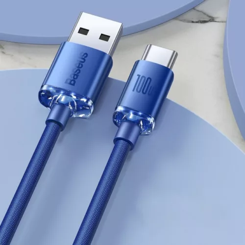 Cabo USB-C Baseus Crystal Shine PD 100W 1.2m Azul